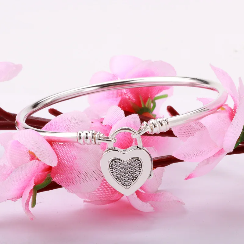 

Hot 925 Sterling Silver Inlaid With Diamond Silver Lock Emperor's Heart Bracelet