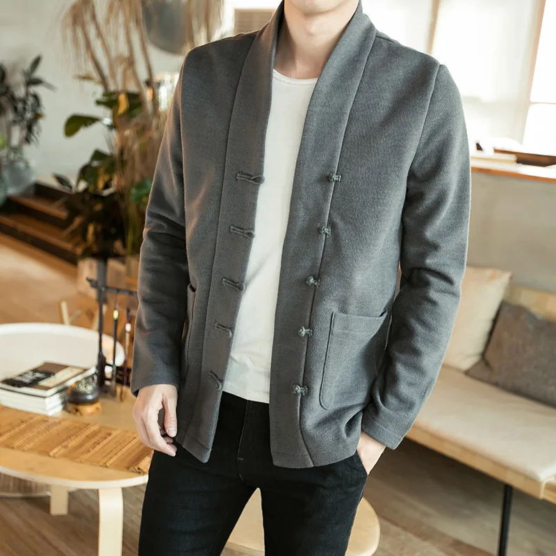 Мужская традиционная китайская одежда кардиган однотонный костюм Тан мужской