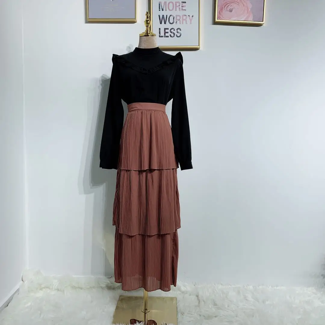 Юбка женская плиссированная с завышенной талией, винтажная модная многослойная юбка до щиколотки, элегантная мусульманская одежда от AliExpress WW
