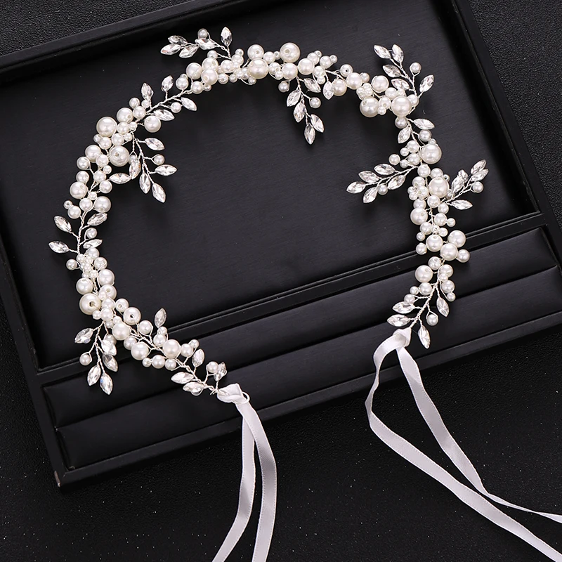 Модные свадебные аксессуары для волос Серебряный цвет лист Хрустальный жемчуг