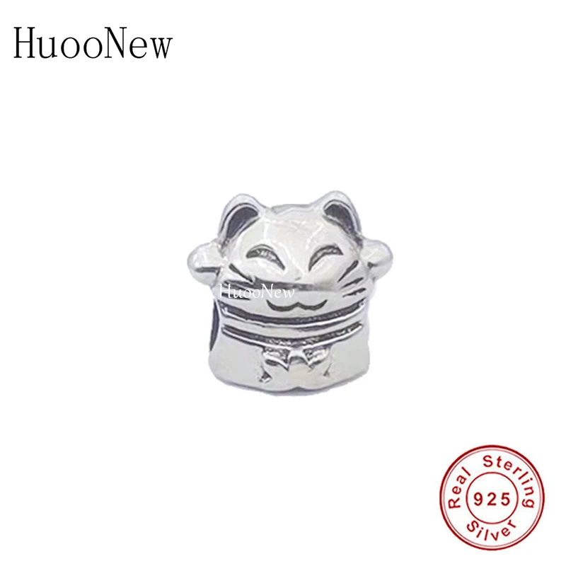 

Fit Original Brand Charm Bracelet Authentic 925 Sterling Silver Wish You Good Luck Cat Waving Bead For Making Women Berloque