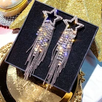 ustar star crystal long tassel drop earrings for women sliver gold full rhinestone dangle earrings wedding party jewelry gifts