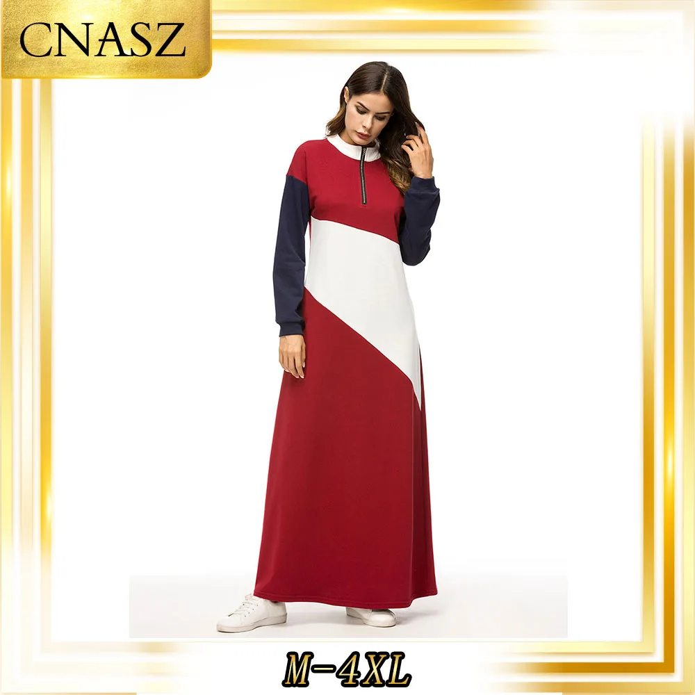 Длинное мусульманское платье Abaya из дубая модное контрастных цветов с длинными
