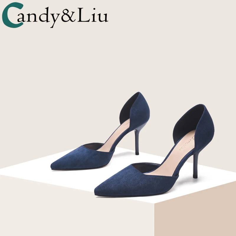 

Suede Sandals Thin heel pointed high-heeled shoes women 2021 spring new blue 5cm small fresh girl middle air heel shoes women