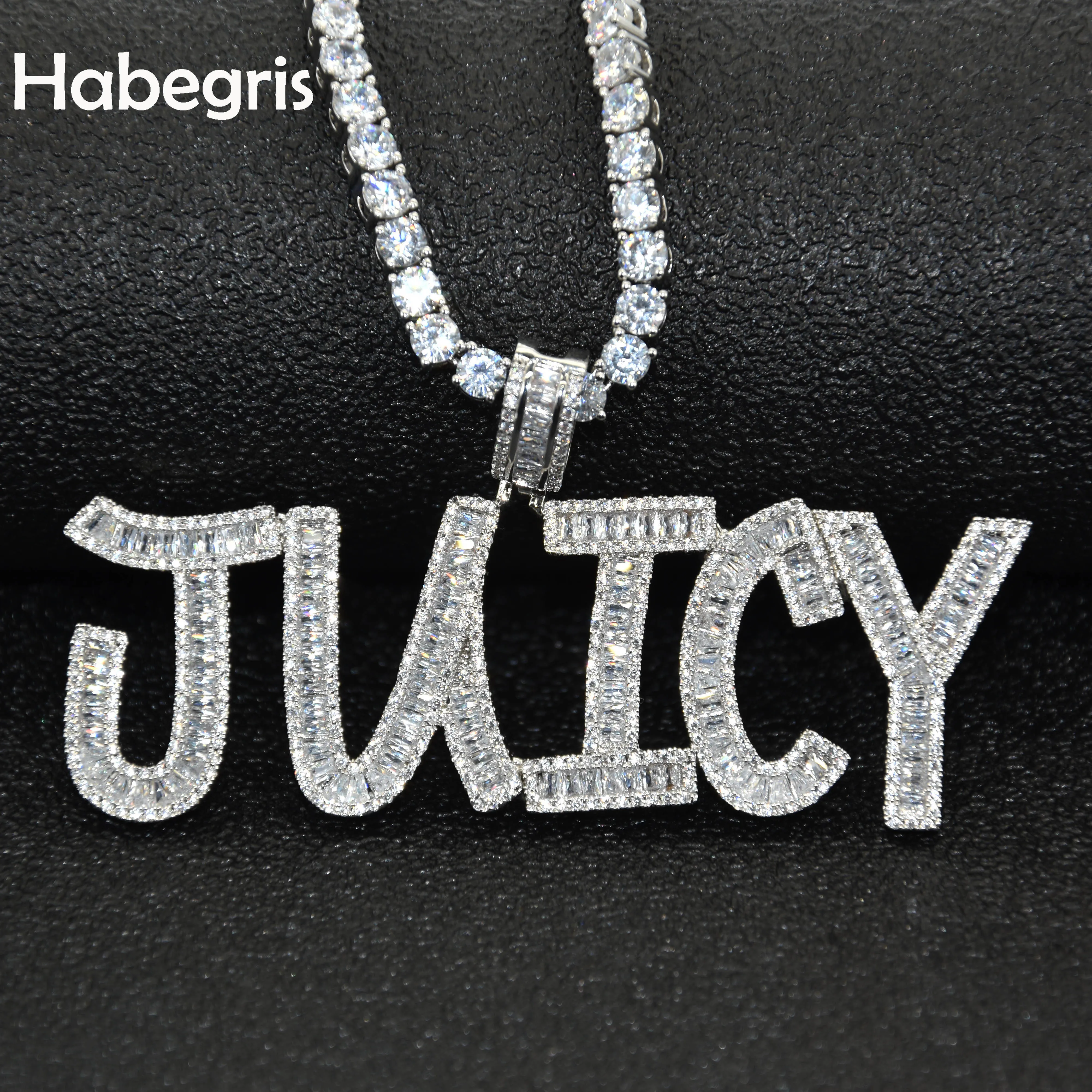 

Custom Name Baguette Letter Hip Hop Jewelry Pendant AAAA Cubic Zircon Men's Necklace Women's Charm Chain Double Layer