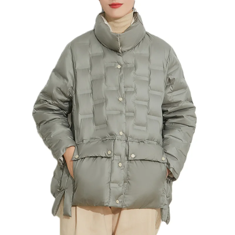 NEW2021 ERQIBA Winter Jackets Stand Collar Women Ultra Light 90% White Duck Down Short Parka Warm Coat Loose Snow Ladies Outwear