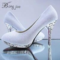 crystal womens wedding shoes woman bridal evening party red high heels shoes sexy women pumps glitter white bridal shoes