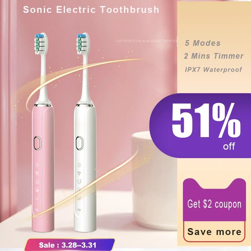 Электрическая зубная щетка для взрослых и подростков перезаряжаемая с 5 режимами