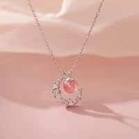 obear silver plated stunning stackable zircon moon cute round strawberry crystal pendant necklace for women jewelry