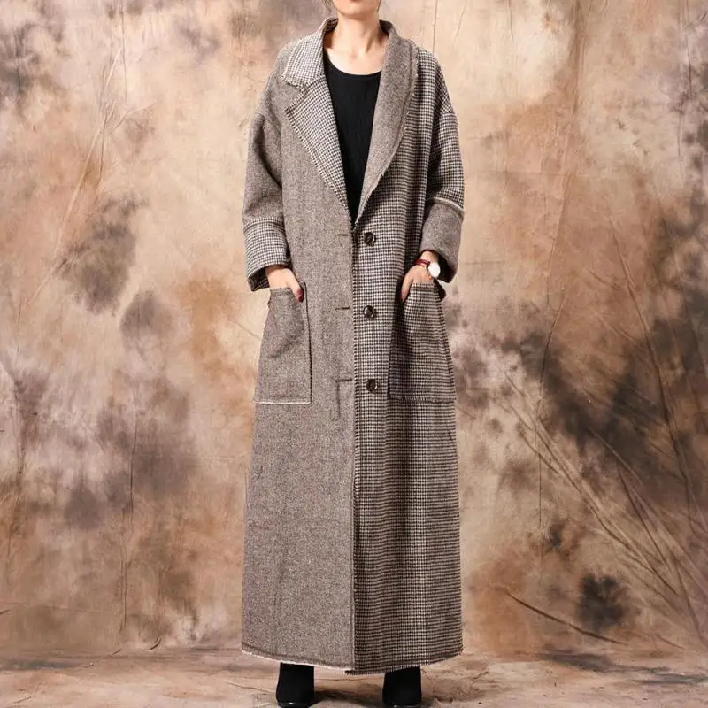 Новинка 2019 года осенне-зимнее модное длинное пальто в клетку с большими
