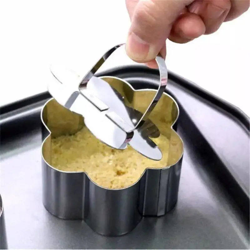 

DIY Fondant Mousse Cake Mold Stainless Steel Decorating Tools Round Silver Ring Slicer Cutter Hand Push Baking Cooking Tool