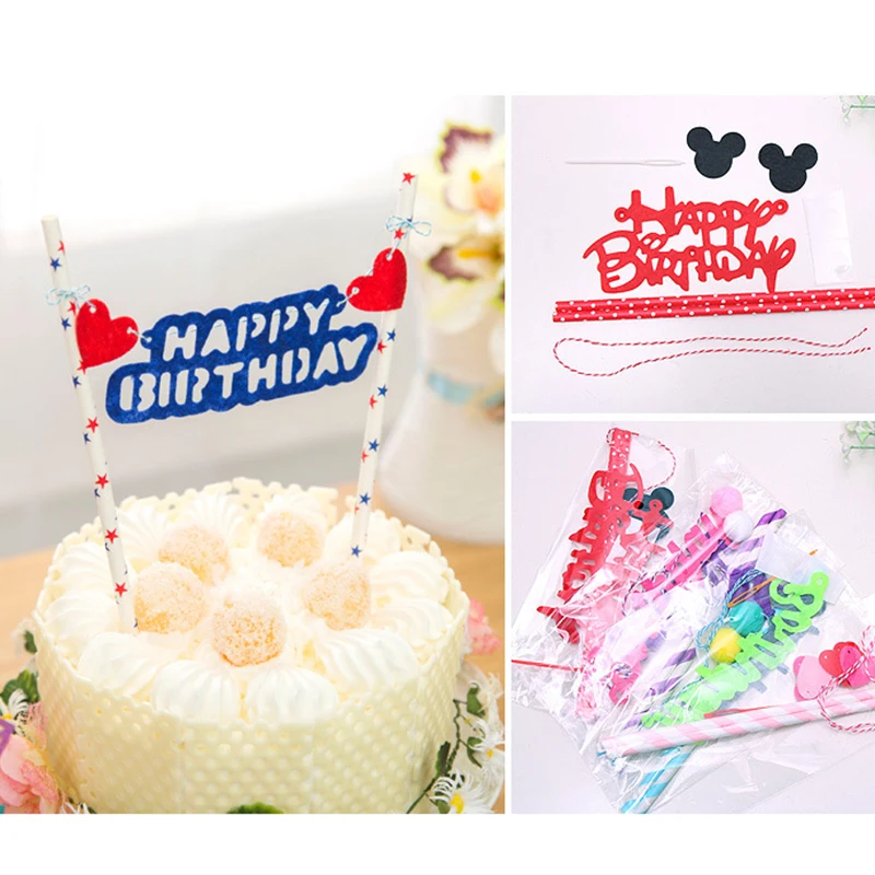 2 шт. милый мультяшный торт на день рождения треугольные буквы украшения с флагом