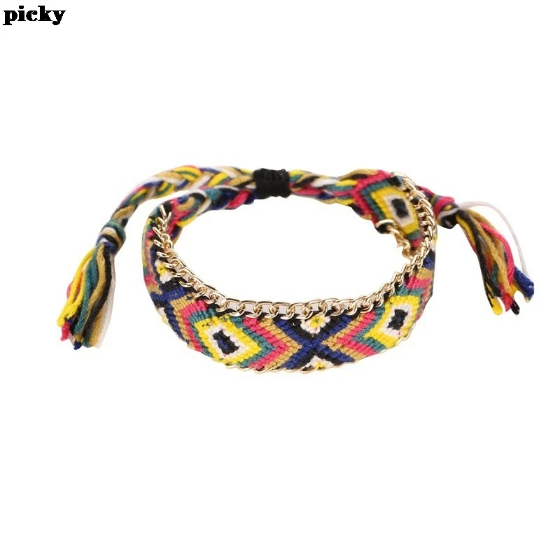 Богемный многоцветной плетеный браслет дружбы для женщин ручной работы