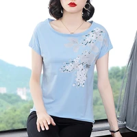 bat sleeve print vetement femme 2021 t shirts with short sleeve solid female clothing tee shirt women round neck summer tops