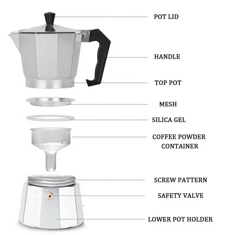 

Coffee Maker Aluminum Mocha Espresso Percolator Pot Moka Pot Durable Home Office Durable Espresso Maker Coffee Octagonal Pot