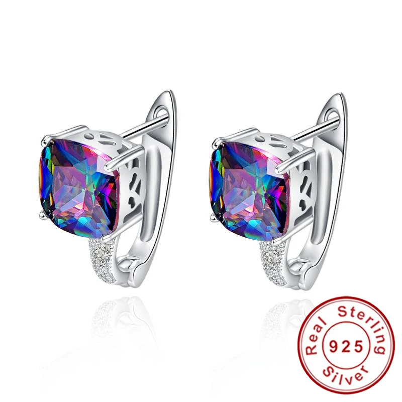 New Fashionable Pierced Ear Cuff 925 Sterling Silver Earring Brand Fashion Jewelry for Women with 6.8ct Rainbow Topaz Stones