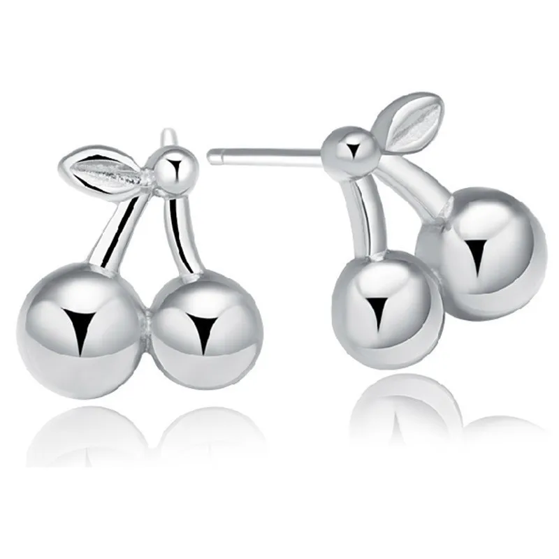 

925 Sterling Silver Cherry Stud Earrings For Women Prevent Allergy pendientes pendientes eh814