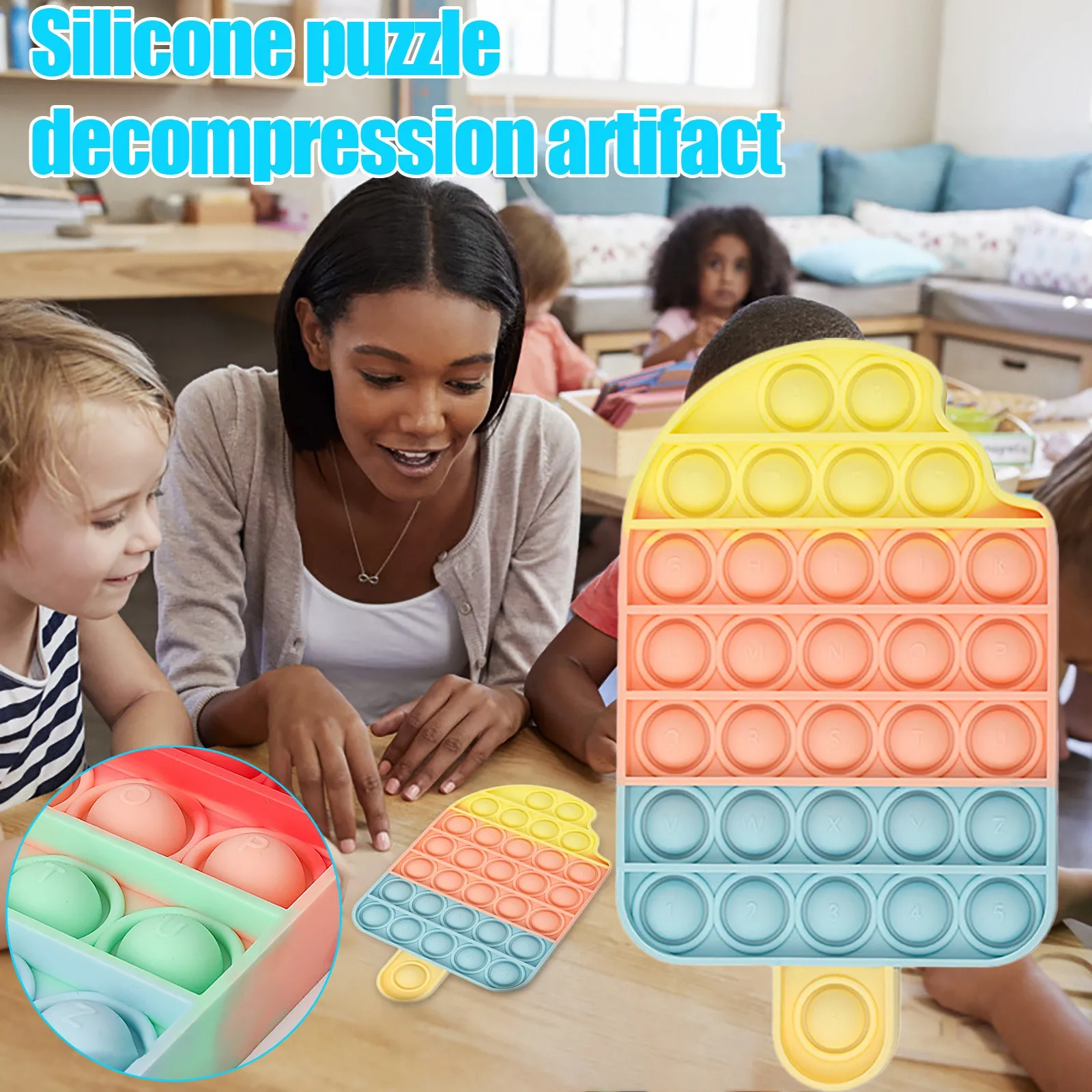 

Silicone Pops It Ice Cream Decompression Toy Colorful Stress Reliever Push Sensory Fidget Toy Relieves Pressure Bursting-bubbles