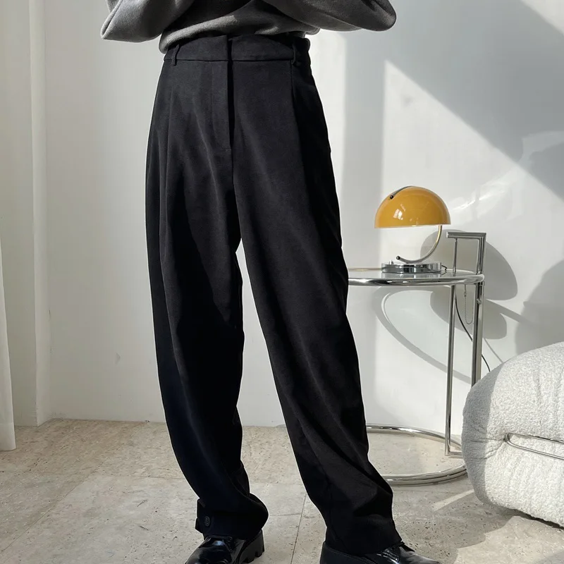 

Autumn and winter women's casual solid color high waist loose wide-leg pants