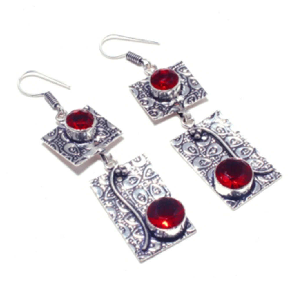 

Garnet Silver Overlay on Copper Earrings, 71 mm, E4741