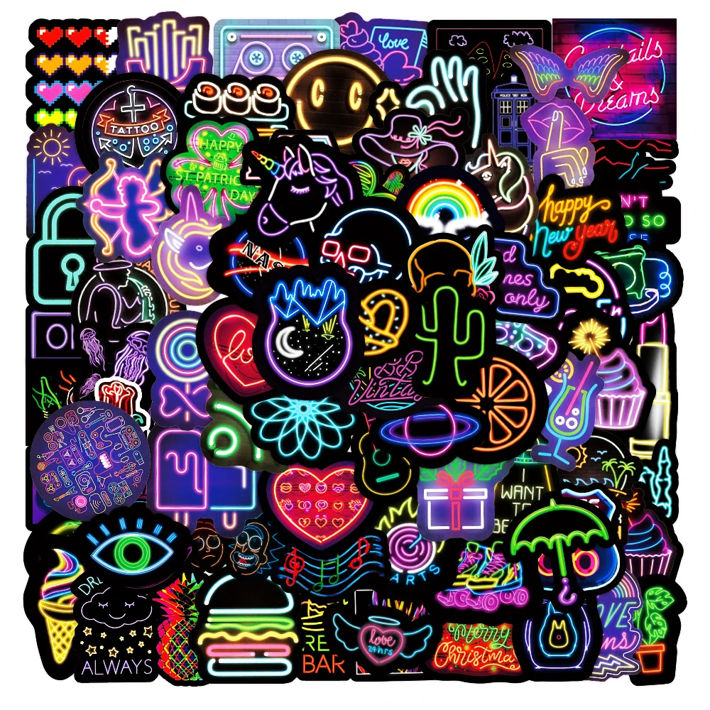 10/30/50 шт. забавные неоновые светящиеся наклейки для ноутбуков чемоданов