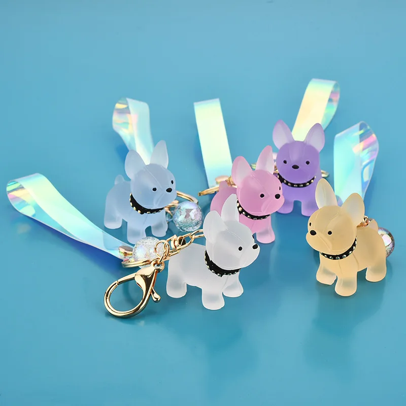 

Fashion French Bulldog Keychain Men's and Women's Bag Car Pendant 5 Color Transparent Bulldog Keyring