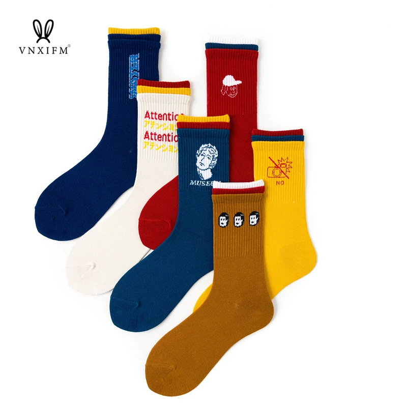6 pairgirl socks cotton interesting funny Letter, people head, cartoon women socks novelty gift socks for spring autumn winter
