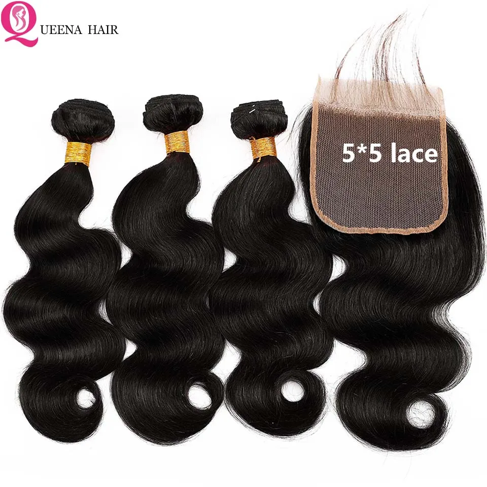 Необработанные индийские волнистые волосы для придания объема пряди с 5x5 кружева