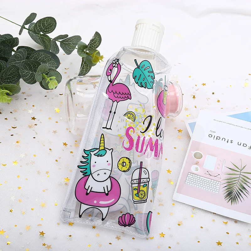 Прозрачный чехол для карандашей на молнии с единорогом из ПУ материала зубной