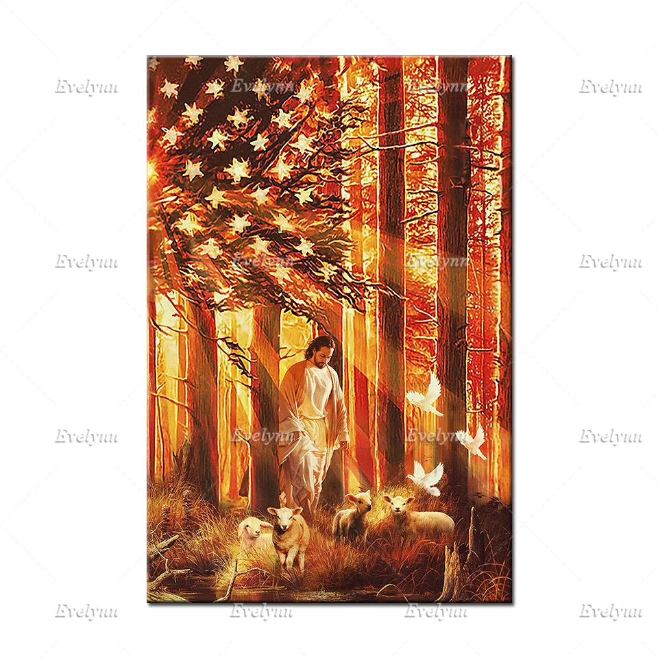 Постер Бога | ходьба с ягнятами принты вера холст подарок для христиан