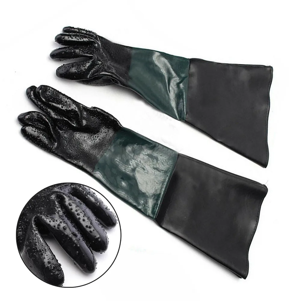 

2pcs Green Stitching Black Sandblasting Gloves 60cm Rubber Sandblaster Sand Blast Sandblasting Gloves For Sandblast Cabinets