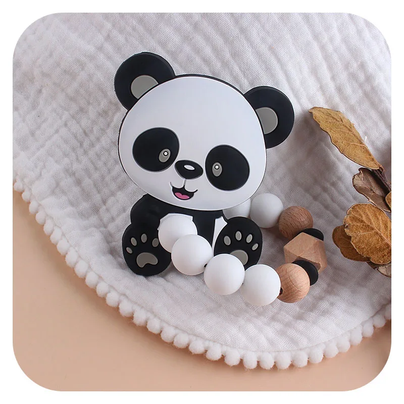 Kissteether-mordedor de silicona de grado alimenticio, pulsera con cuentas de silicona, palo Molar, productos para el cuidado del beb&eacute;, Panda, 1 Uds.-2