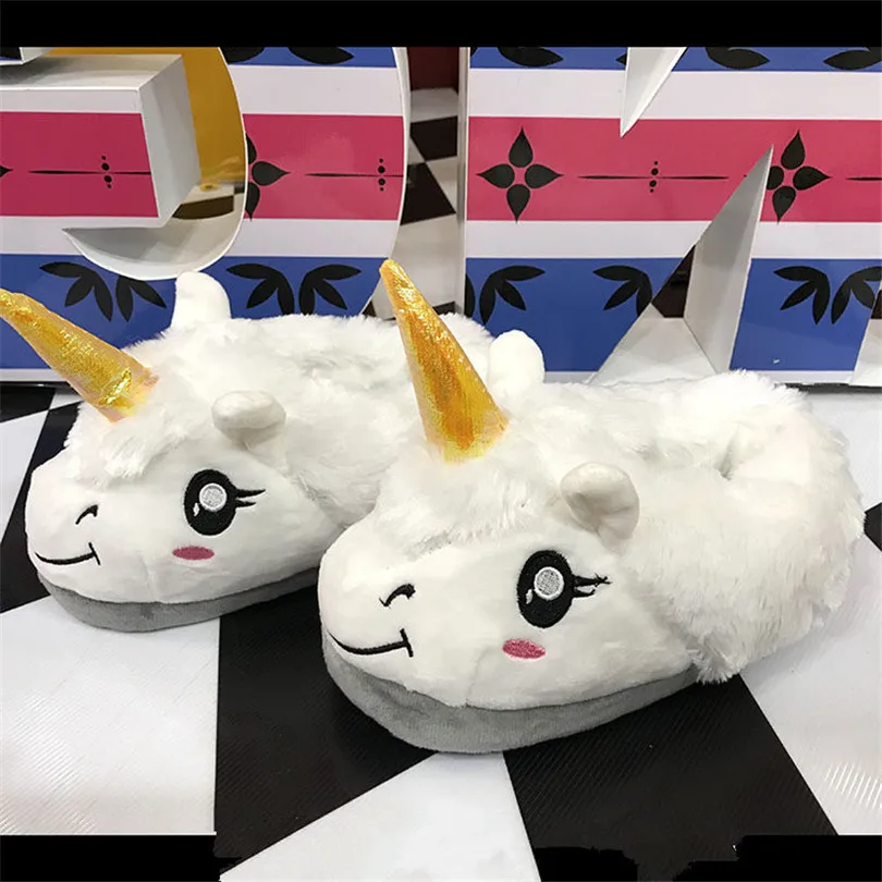 Тапочки домашние унисекс с единорогом LIN KING Зимние удобные теплые плюшевые