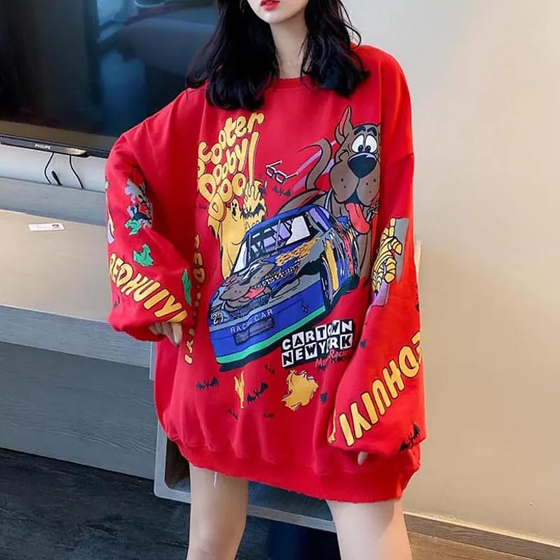 

Women's Fashion Pullover Sweatshirt Graffiti Print Oversize Cartoon Long Sleeve Shirt Sweaters Streetwear Outerwear 2021