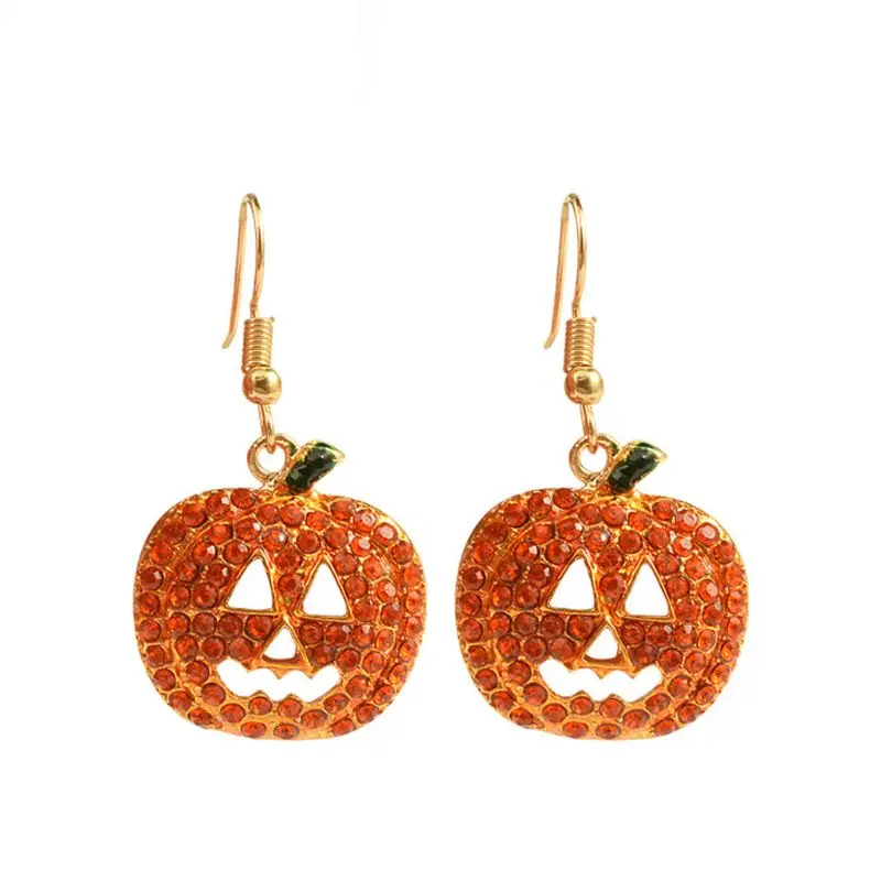 

Crystal Smiling Face Pumpkins Drop Earrings Jack O Lantern Halloween Jewelry