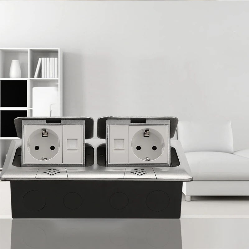 -Up Ground Power Invisible Electrical Socket with Two European Style Double Network Port EU Plug | Электроника