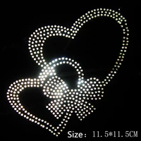 2pclot heart bow appliques hot fix stone motif rhinestones motif transfer on design rhinestones fix patches for sweater