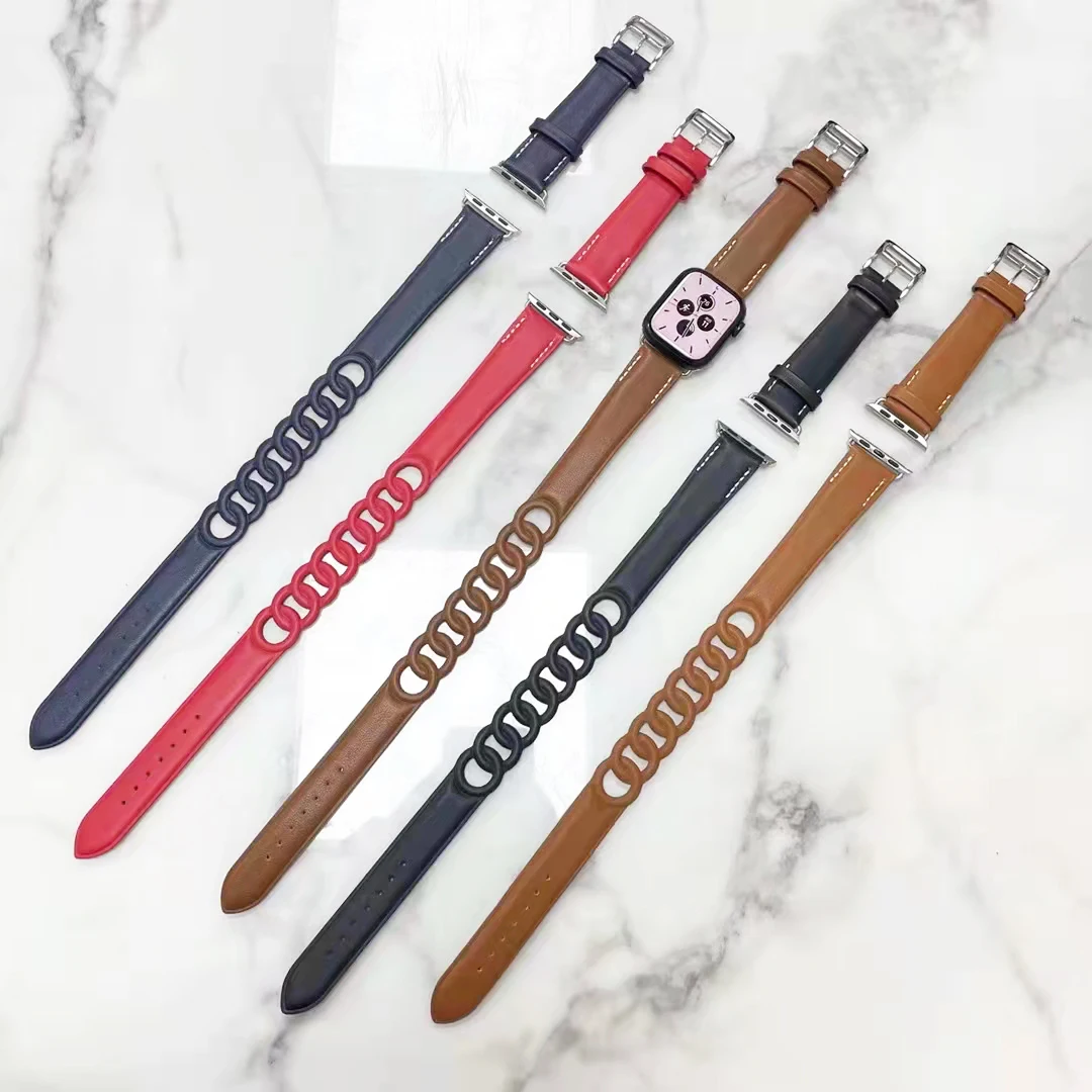 Двойной кожаный ремешок Gourmette для Apple Watch 7 band 45 мм/41 мм браслет из корреи 42/38 iwatch series