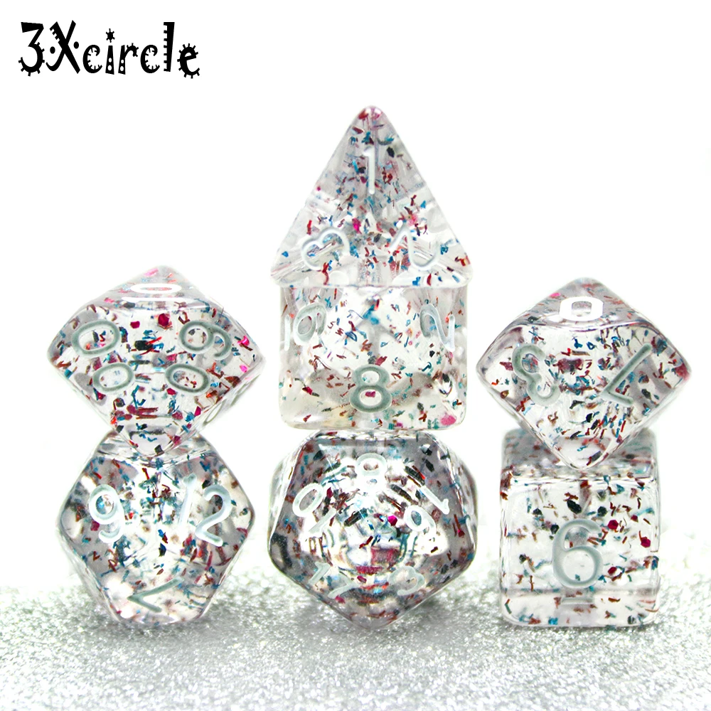 7 шт./лот Dnd Rpg TRPG с блестящим эффектом набор цифровых игральных костей D4 6 8 10 10% 12 20