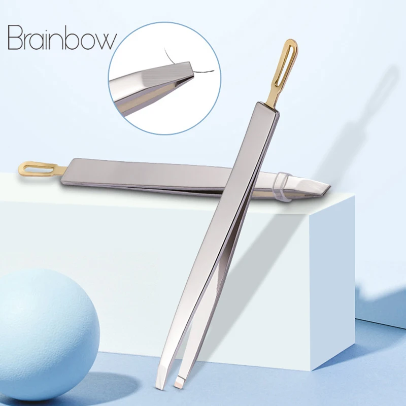 Brainbow 1pc Eyebrow Tweezer with Press Stick Blackhead Removal Steel Eyelashes Extension Tweezers Double Eyelids Pinzette Clip | Красота и