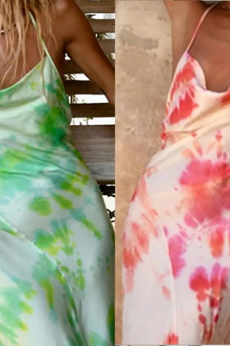 

2021 Sexy Tie Dye Hig Cotton Backless Halter Maxi Women Dress Holiday Beach Party Elegant Spaghetti Strap Summer Sexy Dress