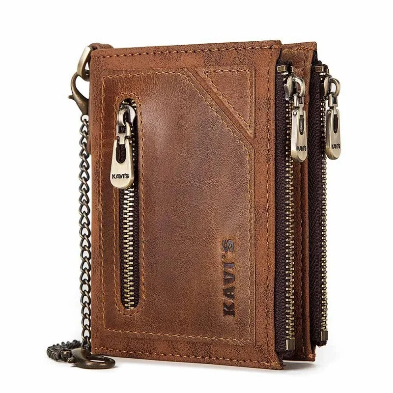 

Men's Wallet RFID Protection Genuine Leather Purse Multi-Functional Double Zipper Money Bag Fashion Short Type Wallets