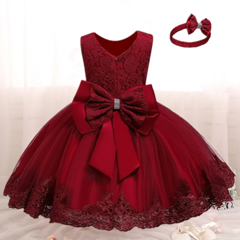 

1St Birthday Dress For Baby Girls Long Sleeve Party Dress NewBorn Christmas Red Clothing 1 2 Years Old Toddler Christening Gowns
