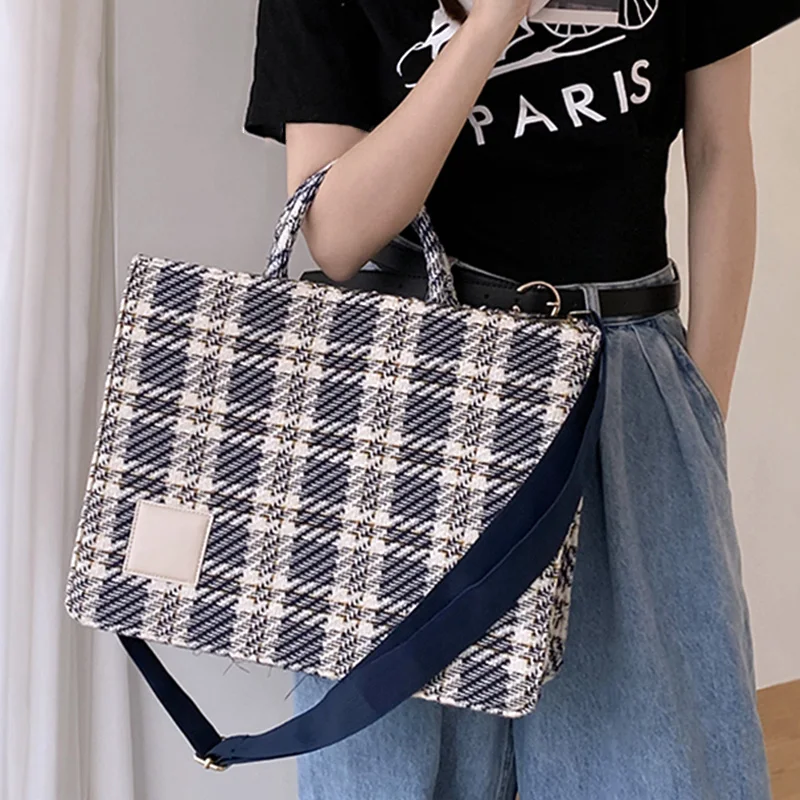 

Luxury Designer Handbag Shopper Bag with Zipper 2021 Canvas Tote Bag for Women Fashion Casual Plaid Large Capacity Crossbody Bag