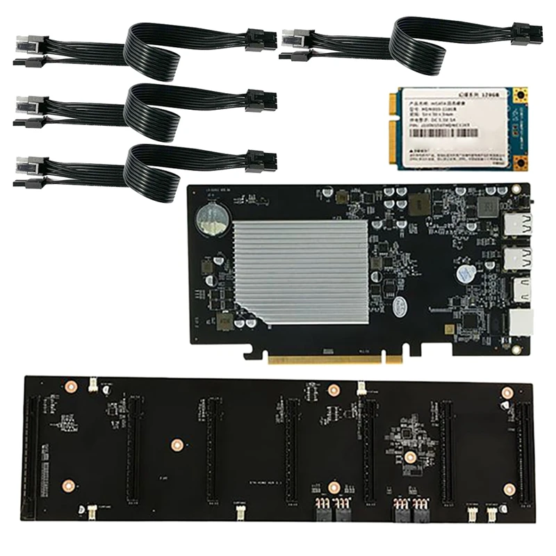 

NEW-ETH-HSW2 BTC Mining Motherboard with 128G SSD+4X6PIN to 8PIN Power Cord 6XPCIE X16 Graphics Card Slot 70mm DDR3 DIMM
