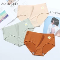 sporclo 1 pc silky daisy pattern underwear female comfort seamless panties solid color antibacterial briefs breathable underpant