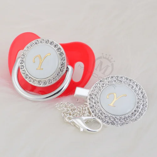 LY-5-1 0-6M MIYOCAR Золото Rhinestone имя инициалы Письмо Y Элегантный Серебряный bling соска и пустышка Клип BPA бесплатно пустышка bling SGS пройти LY-1 - Цвет: LY-5-1 0-6M