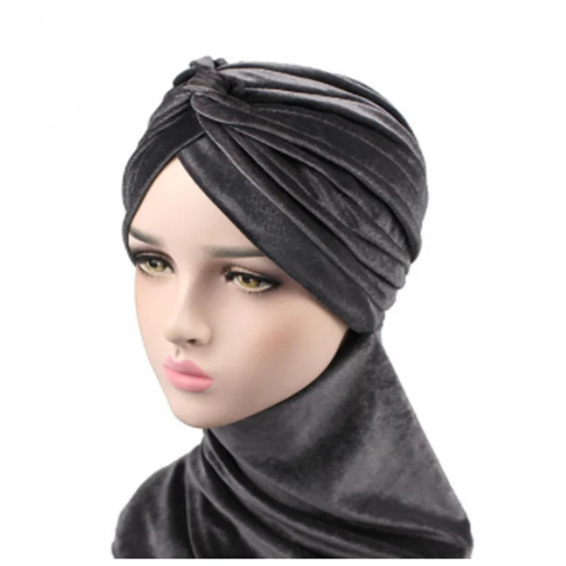 

New Women Turban Twist Velvet Long Turban Scarf Tie Headband Headwear Muslim Hijab Turban Hat Hair Accessories african head
