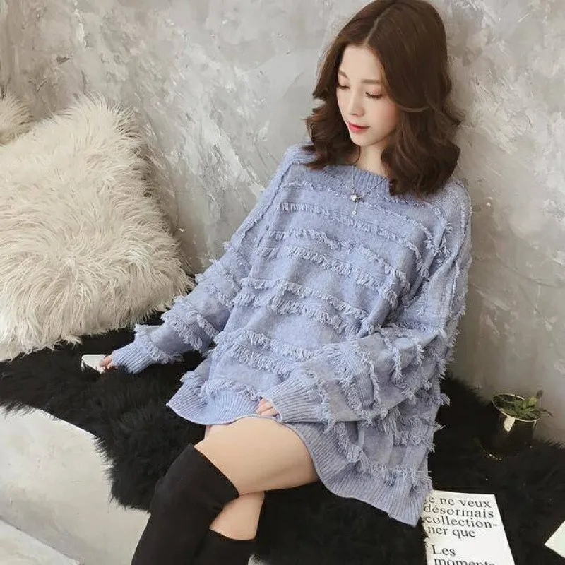 Qlychee Одноцветный женский свитер с кисточками топ Повседневный свободный вырез