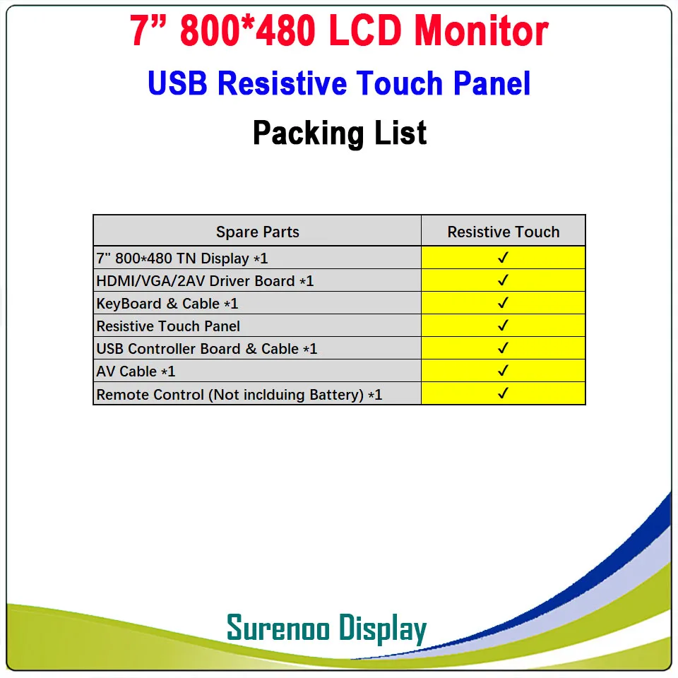 Resistive Touch " 800*480 ЖК-модуль дисплей экран монитора+ HDMI/VGA/2AV плата+ резистивная сенсорная панель с USB контроллер для Raspberry Pi - Цвет: Resistive Touch